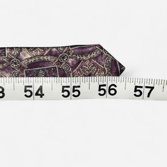 Vintage 90s Bill Blass Purple and Tan Geometric Print Neck Tie - Picture 3 of 6